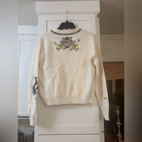 Cinq a Sept Nyla embroidered beaded animal cardigan in cream ivory - Picture 8 of 8